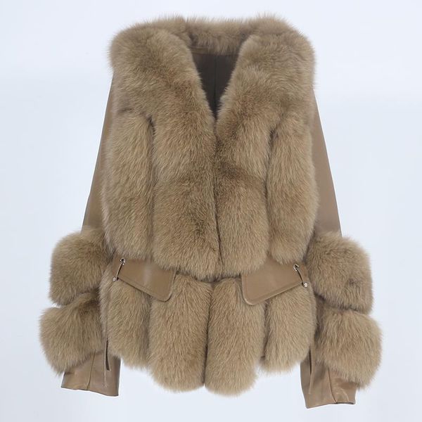 

women's fur & faux menina bonita 2021 real coat winter jacket women natural genuine sheepskin leather outerwear detachable streetwear, Black