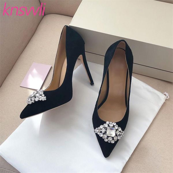 

dress shoes high heels woman luxury rhinestone flower runway prom ladies suede thin women pumps zapatos de mujer, Black
