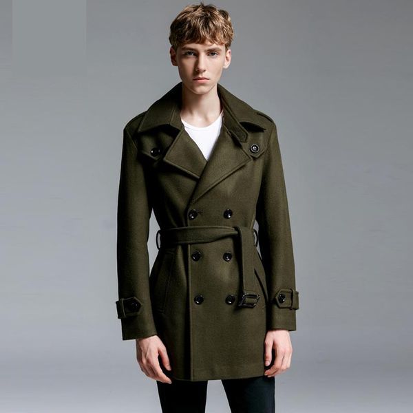 

men's wool & blends brand europe winter coat for mens latest british style loose woolen outwear business man army green overcoat 6xl, Black
