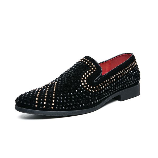 

new men casual shoes rhinestone designer dress shoes loafers fashion formal zapatos hombre wedding party flats chaussure homme, Black