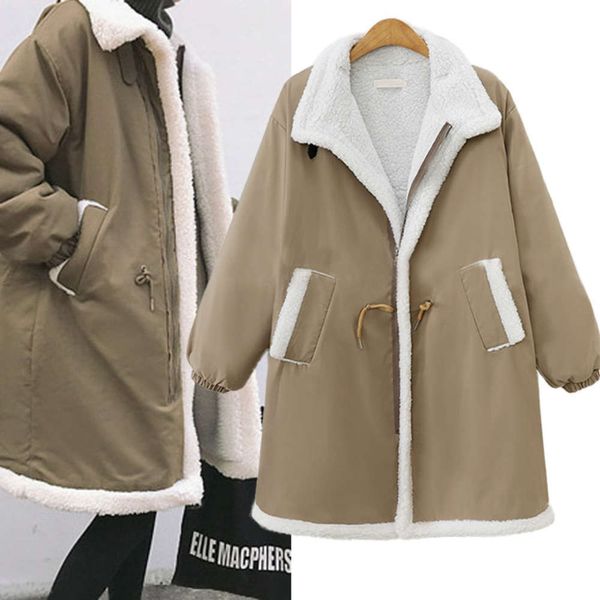 

korean women's winter wear new large size slim medium length cashmere warm thickened cotton padded jacket, Black