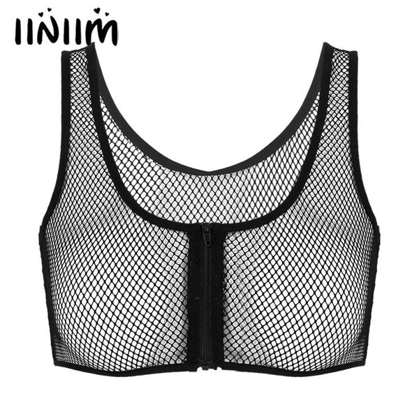 

bras sets women hollow out vest exotic tanks see-through mesh bra u neck sleeveless zipper cropped tank nightwear clubwear costumes, Red;black