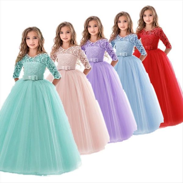 

girls wedding kids for girl dresses party lace princess summer teenage children bridesmaid 8 12 14 years, Red;yellow