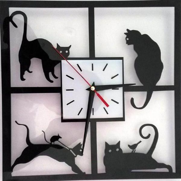 

wall clocks funlife black cat 3d creative cartoon decorative table simple modern clock mirror quartz 008