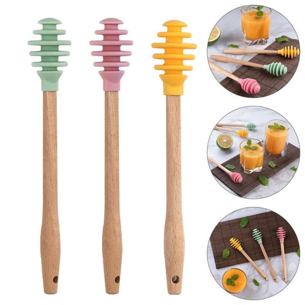 

spoons 1 set 3pcs silicone honey dippers stirrings sticks (assorted color)