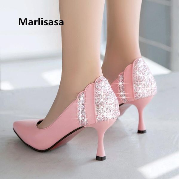 

dress shoes marlisasa talons hauts women cute sweet white shining high heel pumps lady casual quality pu leather cool f3110, Black