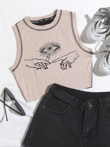 

eye & hand print tank 16cs#, White