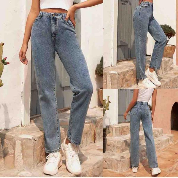 

women's jeans slim denim zipper trousers loose pants, Blue