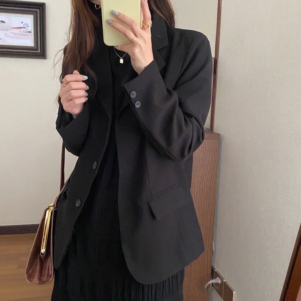 

2021 notched collar solid blazer women coat new autumn ol elegant loose suit jacket female casual blazers foiv, White;black
