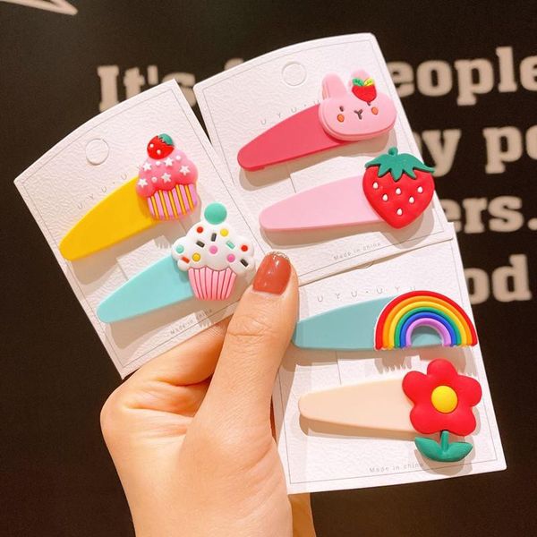 

korean style sweet simple cute baby rainbow flowers fruit animal hairpin for girl fashion children's hair accessories, Slivery;white