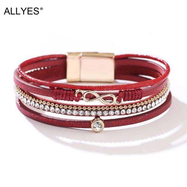 

tennis allyes bohemian infinity charm leather bracelets for women fashion rhinestone wrap bracelet bangle female jewelry gifts, Golden;silver