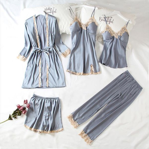 

lace pajamas set women sleepwear v neck cami wear pijama home nightwear lingerie nighty spring robe gown suit nighties, Black;red