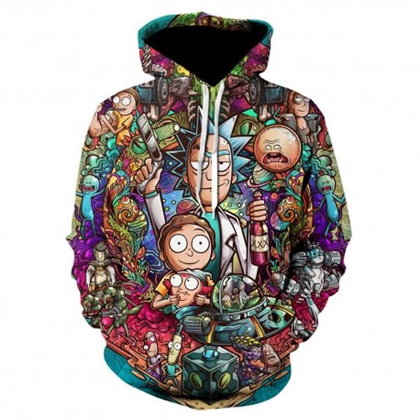 

casual mens 3d printing rick customized hoodie visual impact party punk gothic round neck american sweater hoodie, Black