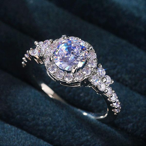 

wedding rings youhaocc luxury jewelry fashion round zircon ring copper silver plated lady engagement jewlery for women, Slivery;golden