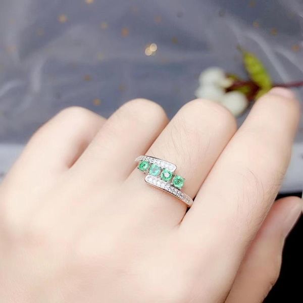 

cluster rings real sterling silver 925 jewelry emerald gemstone for women fashion wedding party ring with zircon, Golden;silver