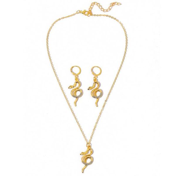 

earrings & necklace fashion women jewelry set golden alloy rhinestone snake shape drop pendant gifts for girls accessories, Silver