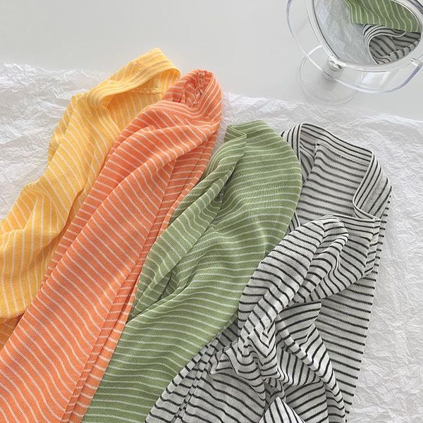 

women's t-shirt stripe long sleeve knitted thin loose 2021 summer korean oversized, White