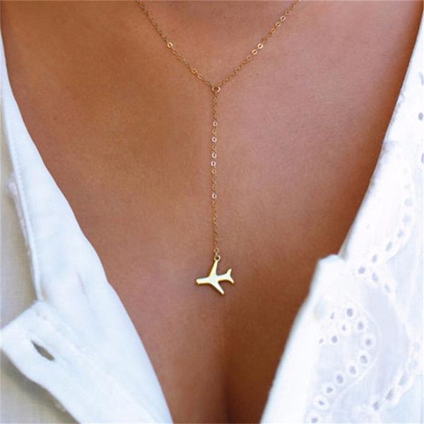 Colares de pingente de aço inoxidável colar para mulheres avião avião cadeia de aeronaves camadas minúscula jóias delicadas