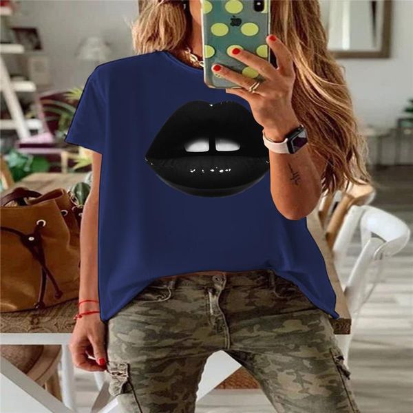 

designer fashion printed womens color short summer tshirt casual black solid lips women sleeve tshirts fvjvl