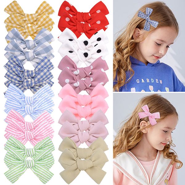 

new bow hair clips headwear print dot bohemian style for lovely baby girls children cute ribbon kids hair accessories, Slivery;white