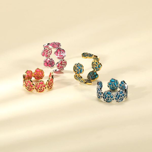 

stud fashion rose ring finger skin-friendly rust-proof alloy hollow romantic luminous for girl wedding party accessories, Golden;silver