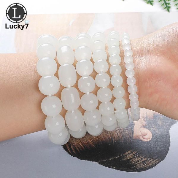 

beaded, strands bead bracelet natural imitation white hetian jade sheep fat couple distance bracelets for gift stretch jewelry, Black