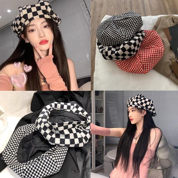 

berets elegant women lattice beret for fashion summer female cotton hats autumn 2021 brand women's painter hat lady outdoor, Blue;gray
