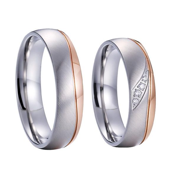 

wedding rings alliances band couple men rose gold color titanium stainless steel jewelry engagement for women, Slivery;golden
