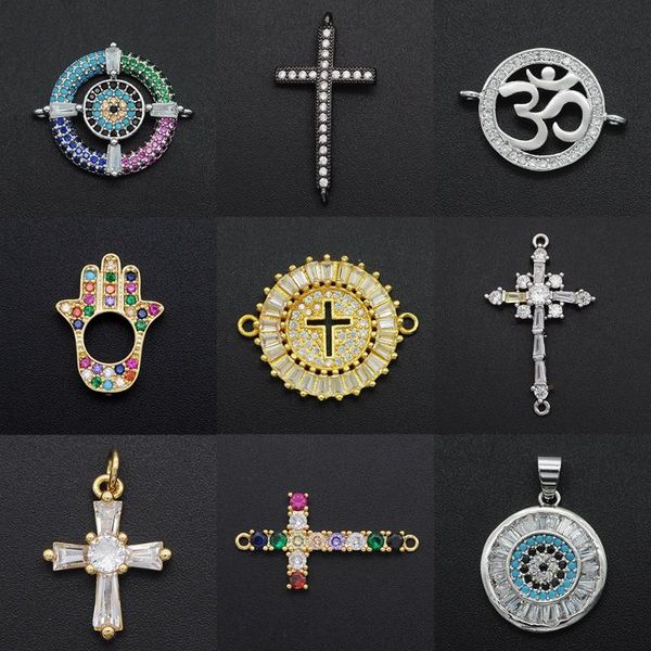 

charms fabulous diy evil eye cz wholesale cross yoga necklace pendant zircon hamsa hand connector for jewelry bracelet making, Bronze;silver