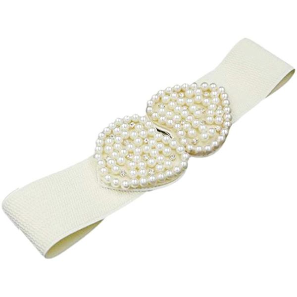 

luxury women heart pearl belt for dress elegant floral buckle sweet pearl decoration rhinestone wedding belt elastic waist new, Black;brown