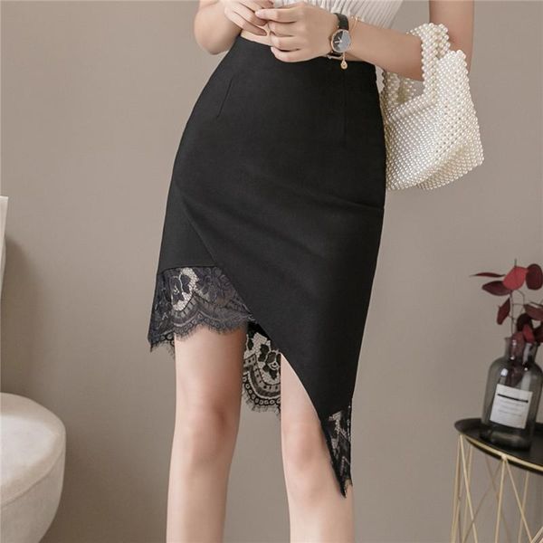 

skirts 2021 lace wrap hip skirt black asymmetrical woman faldas mujer moda a017