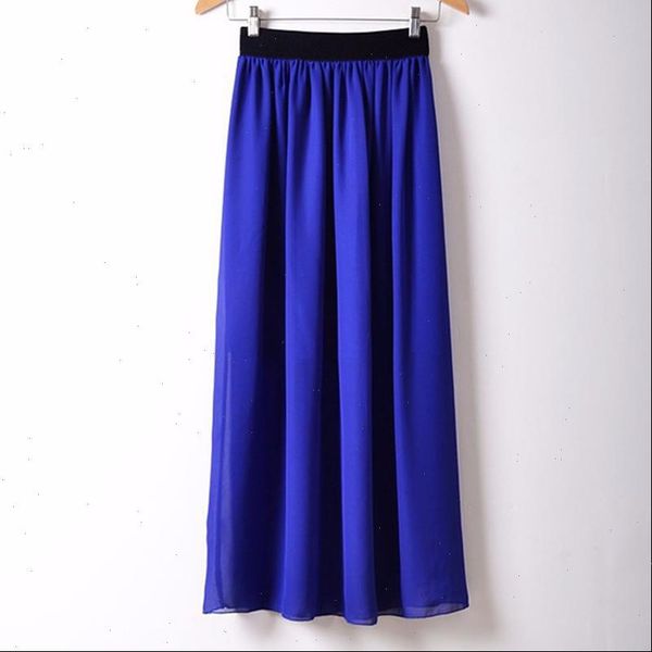 

new brand designer candy colors long chiffon skirt pink blue black white green c003