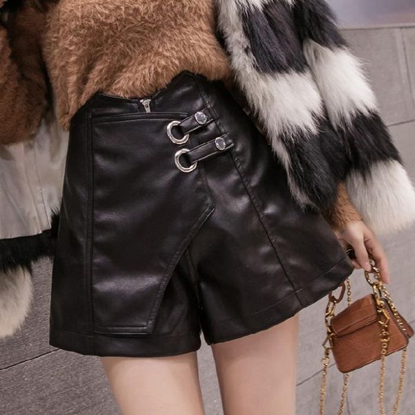 

women's shorts summer fashio trends 2021 womenpu leather mini slim women high waist super wide legged hort black short, White;black