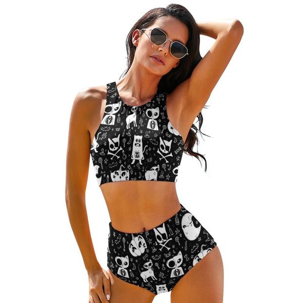 Suites de uma peça Skull Bikini Swimsuit Alta Corte Sexy Swimwear Surf 2 Piece Para Terno Banheiro Chubby