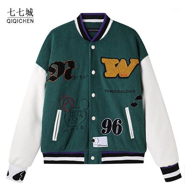 

thicken letter mens embroidery baseball jackets streetwear pu patchwork coats harajuku hip hop bomber jacket heart-shaped outwea men's, Black;brown