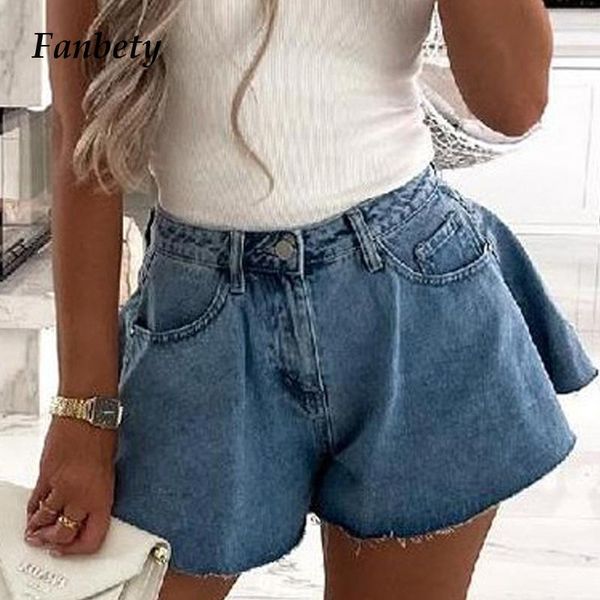

women's shorts summer elegant button- high waist jean 2021 women fahsion pockets casual loose short vintage wide leg pants, White;black