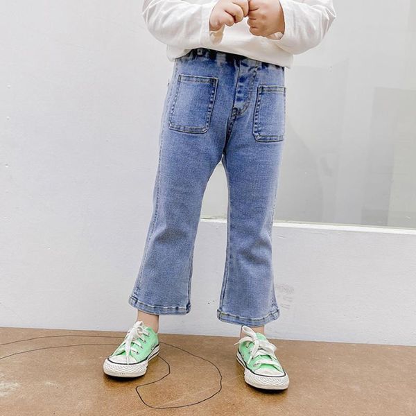 

jeans kids pockets for girls flare pants baby girl spring autumn clothes, Blue