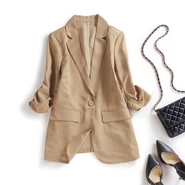 

women's suits & blazers 2021 fashion spring jackets single button three quarter sleeve summer solid green coat jacket female oversize, White;black