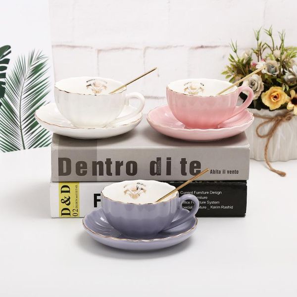 

mugs ceramic gold-plated coffee cup with tray and spoon home life mug