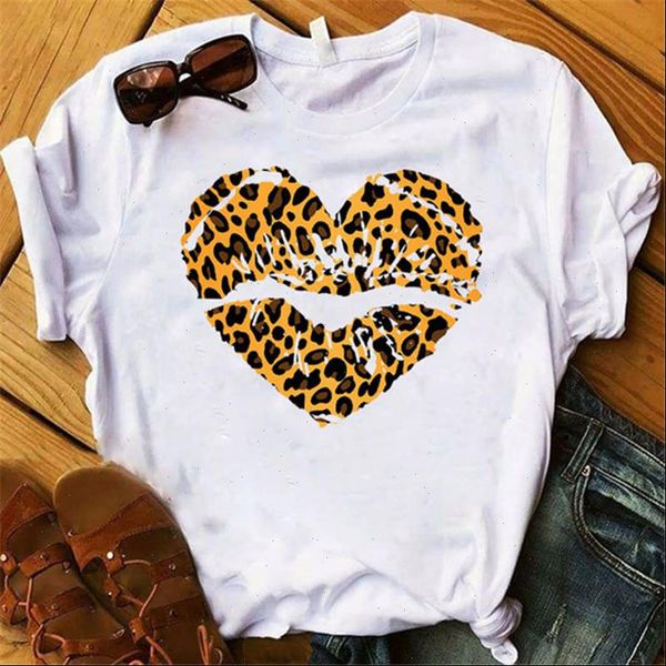 

fashion new woman tshirts 3d leopard lip lip print summer short sleeve funny vogue t shirts tees 2021, White