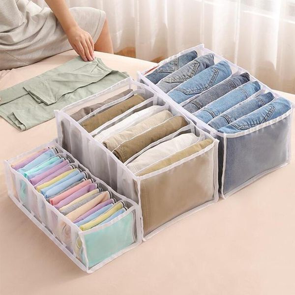 

storage drawers 3pcs dormitory wardrobe box jeans household separation 7 grid t-shirt foldable drawer