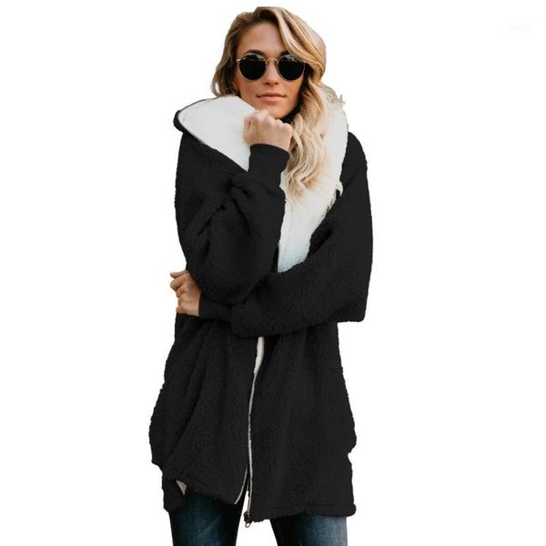 

women's sweaters 2021 winter women sweater plush warm windproof solid casual pullover hat female autumn thick cardigan, White;black