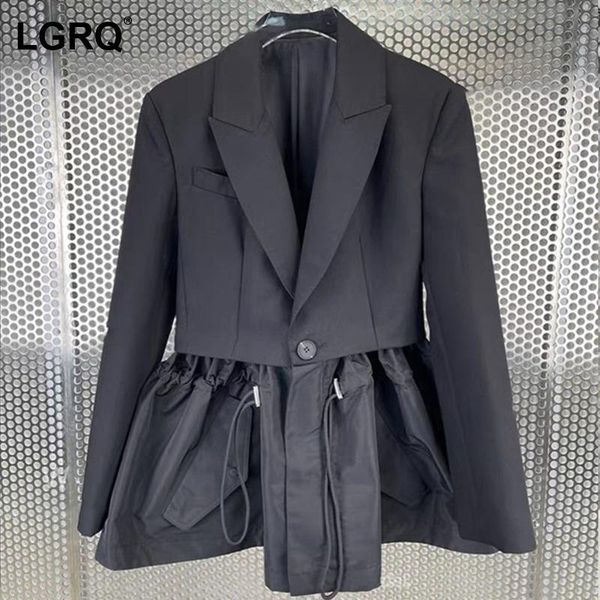 

women's jackets [lgrq] drawstring high-end profession jacket lapel long sleeve sheath casual coat fashion spring autumn 2021 19d4785, Black;brown