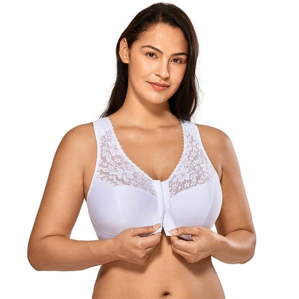 Cobertura feminina Wirefree Lace Plus Size Front Fechture Bra Racerback 210728