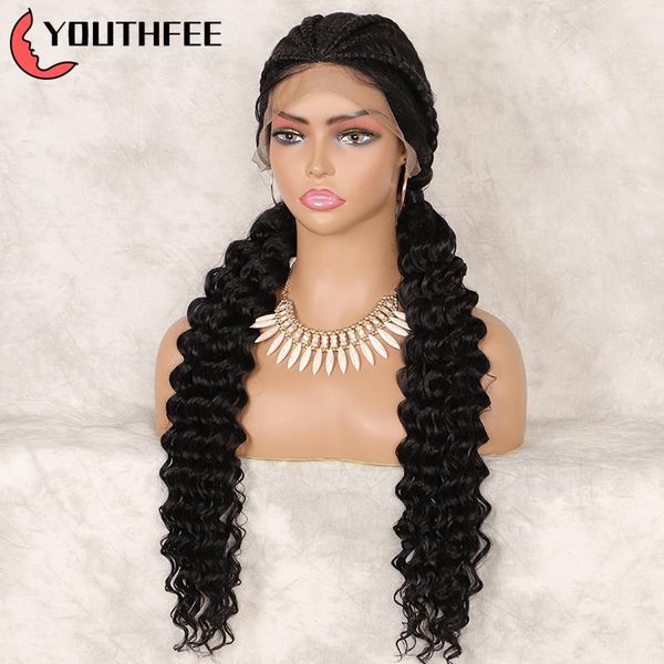 

synthetic wigs youthfee braided lace front wig with baby hair double dutch braid curls for black women feamle