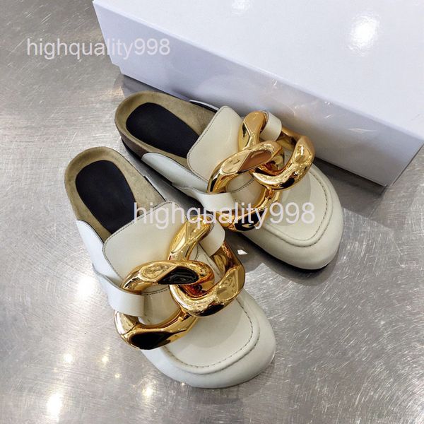

slippers high end quality leather muller shoes spring slippers women summer wear fashionable chain baotou half, Black