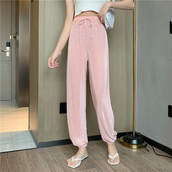 

women's pants & capris 2021 summer ice silk sweatpants for women plus size workout running sporting pleated bloomers candy color beach, Black;white