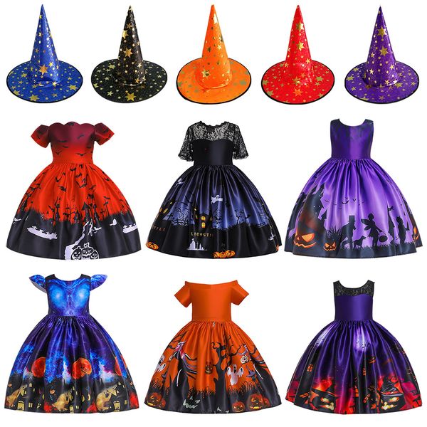 

holy day dress witch role playing costume children cartoon print dress, Black;red