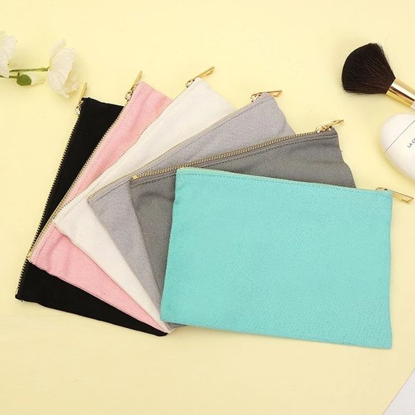 

22x15cm large plain nature cotton canvas travel toiletry bags cotton makeup pouch cosmetic bag with gold zipper lx3440