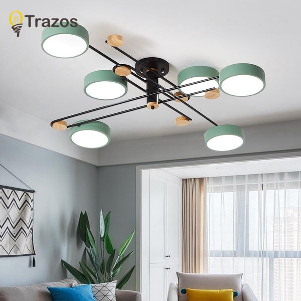 

chandeliers trazos 220v led with acrylic lampshade for bedroom wooden round ceiling rooms lighting fixtures